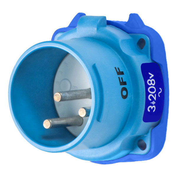 33-18162-A155 - DS20 INLET POLY BLUE SIZE 2 TYPE 3R 2P+G 20A 208 VAC 60 Hz NO AUX WITH NO LOCKOUT HOLE